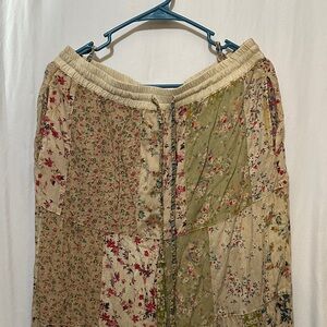 Young Threads Floral Patchwork Bohemian pants in Cream and Green